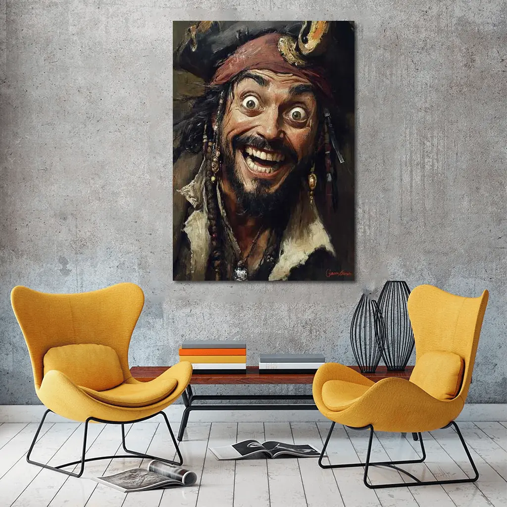 Crazy Pirate Portrait Oil Painting Art – Wall Art