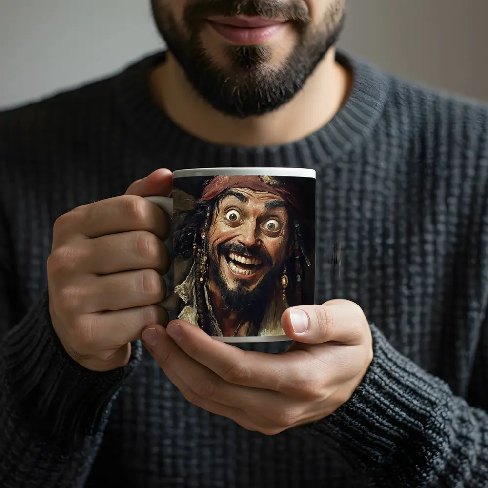 Crazy Pirate Portrait Oil Painting Art – Mugs