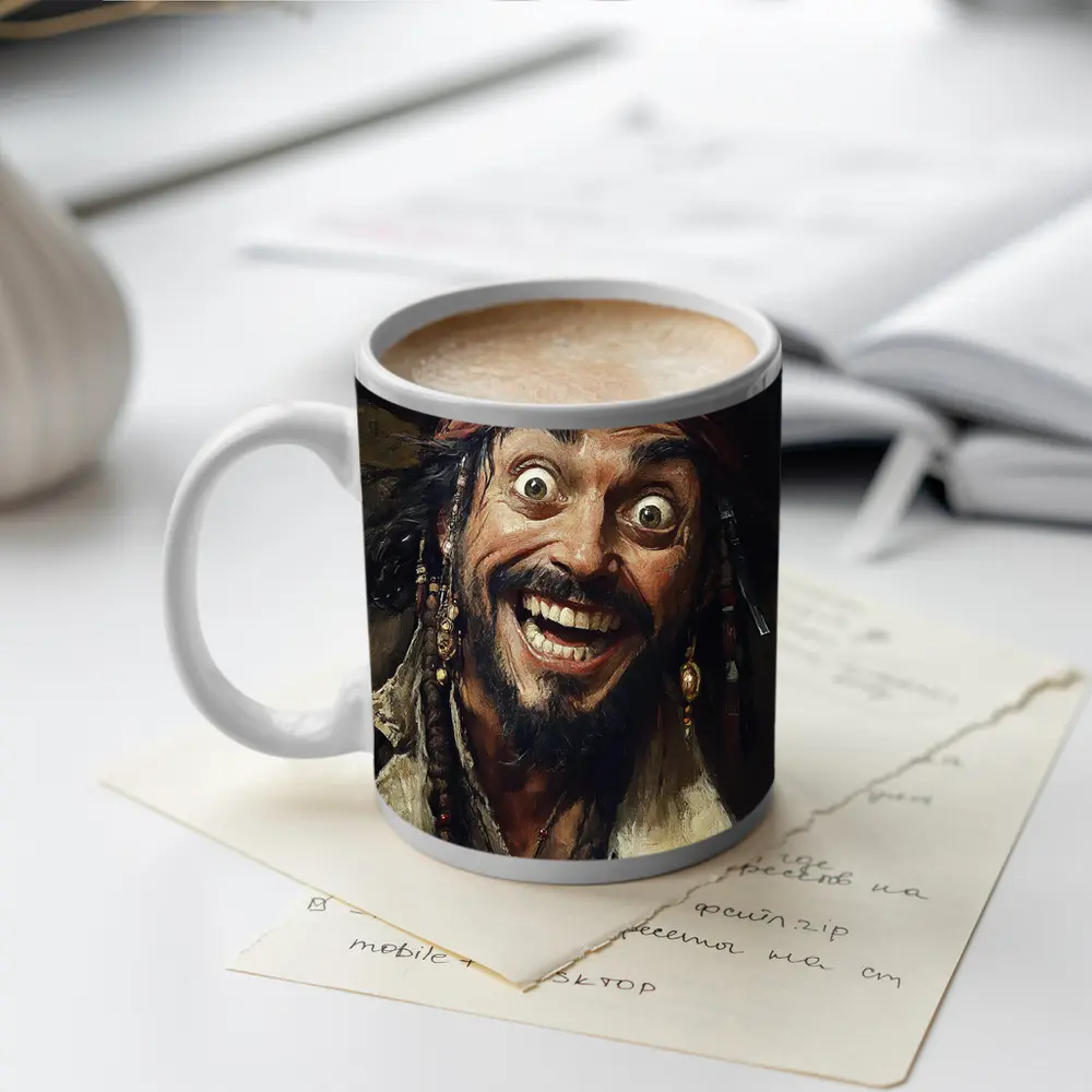Crazy Pirate Portrait Oil Painting Art – Mugs