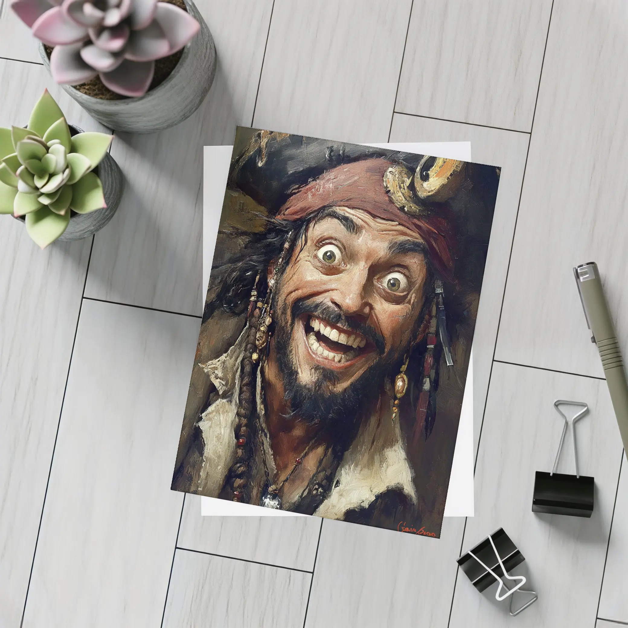 Crazy Pirate Portrait Oil Painting Art – Postcards