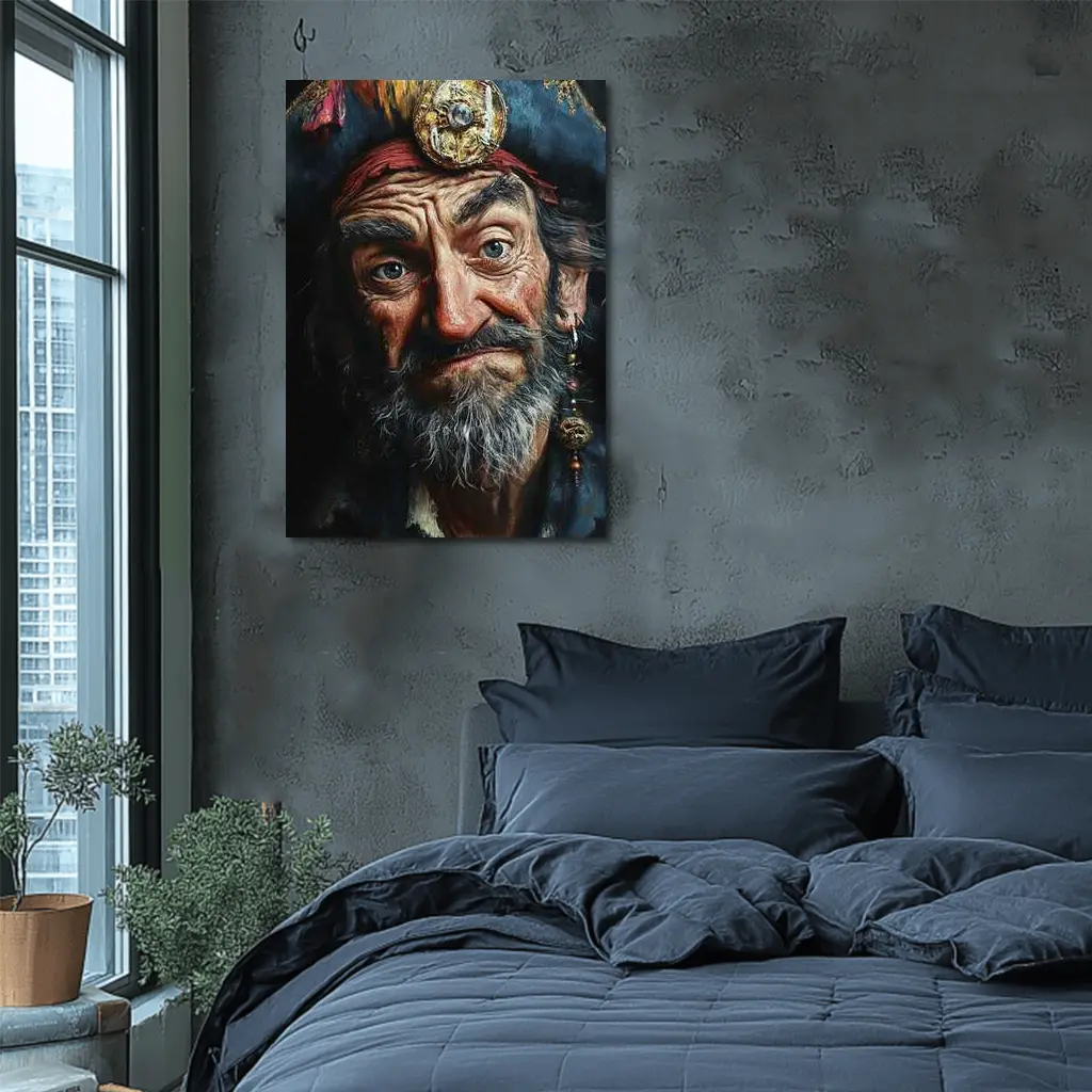 Old Pirate Portrait Dark Oil Painting Art – Wall Art