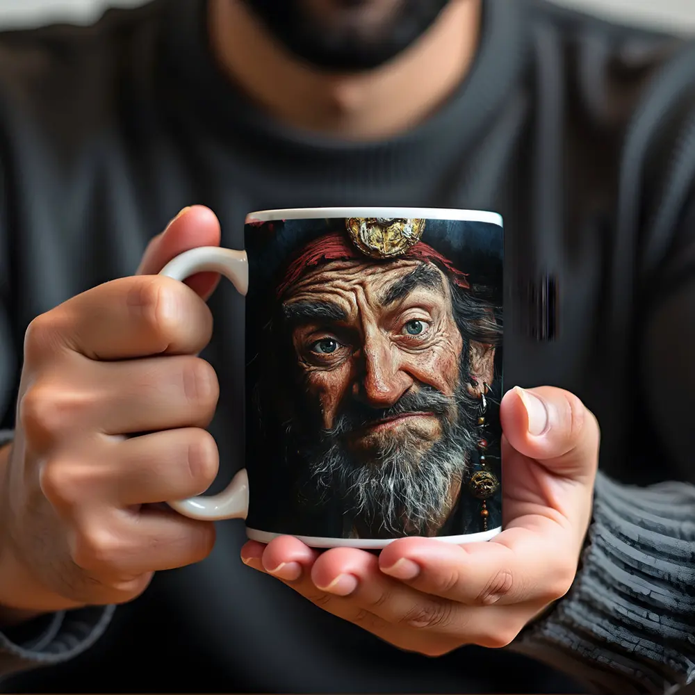 Old Pirate Portrait Dark Oil Painting Art – Mugs