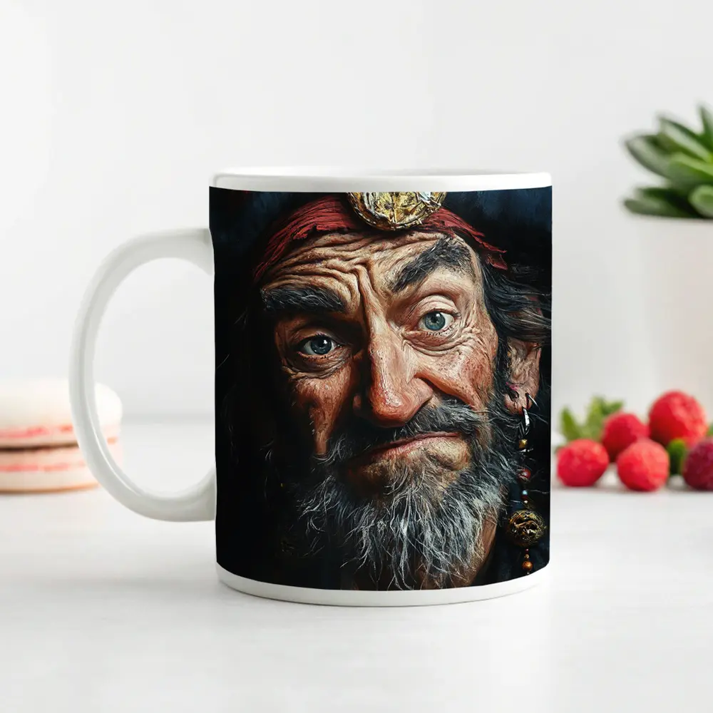 Old Pirate Portrait Dark Oil Painting Art – Mugs
