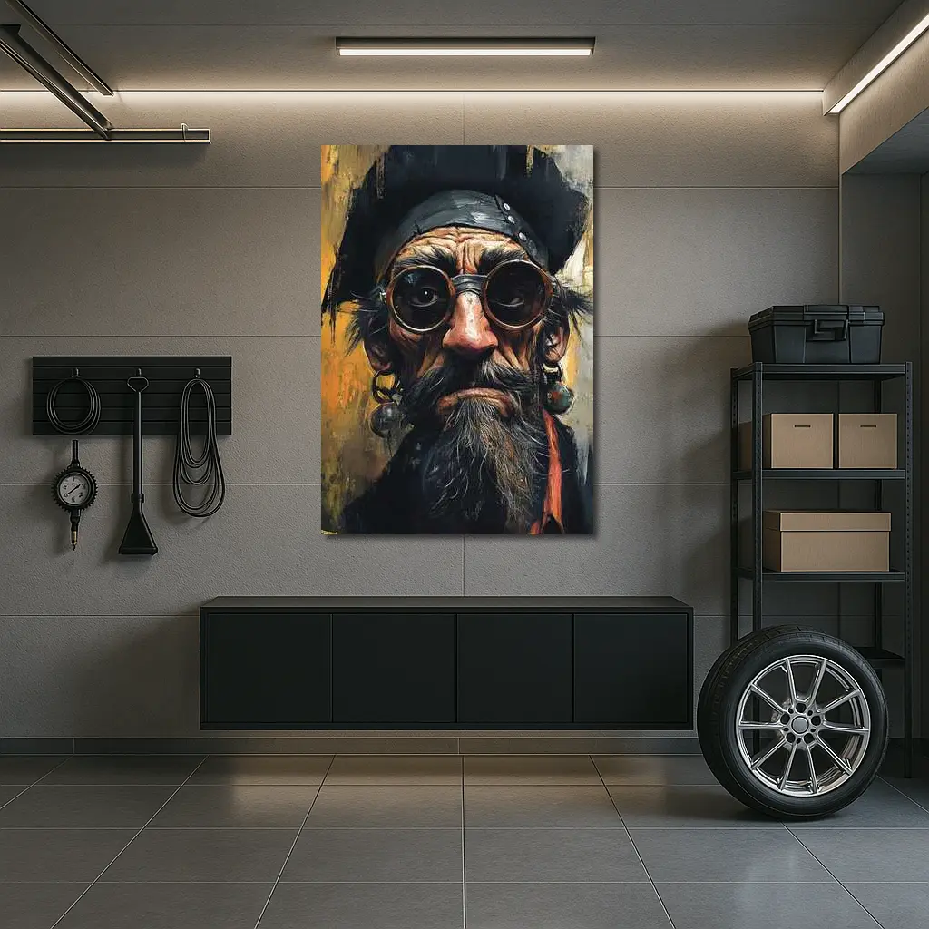 Old Pirate Portrait Oil Painting Golden Background – Wall Art