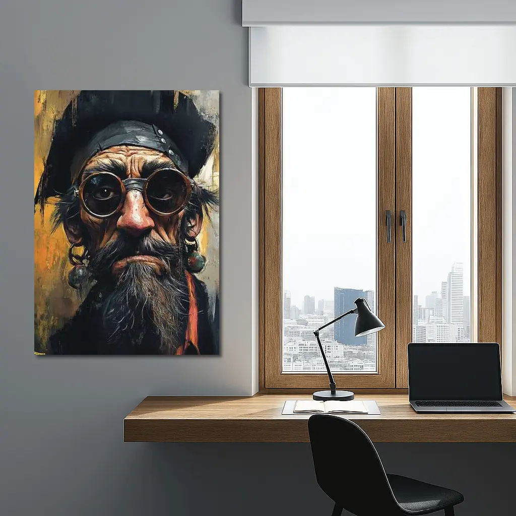 Old Pirate Portrait Oil Painting Golden Background – Wall Art