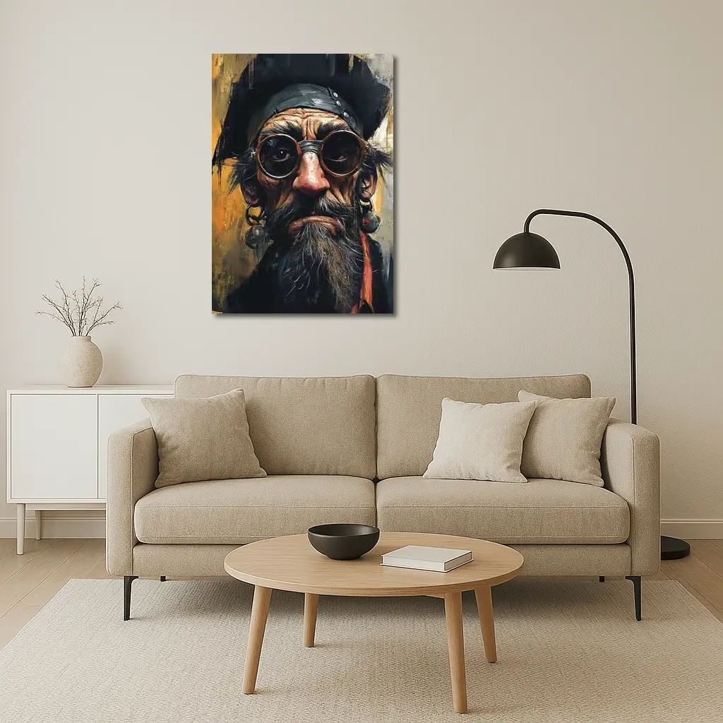 Old Pirate Portrait Oil Painting Golden Background – Wall Art