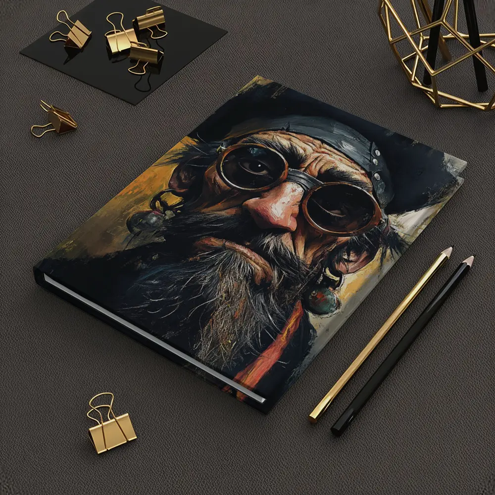 Old Pirate Portrait Oil Painting Golden Background – Notebooks