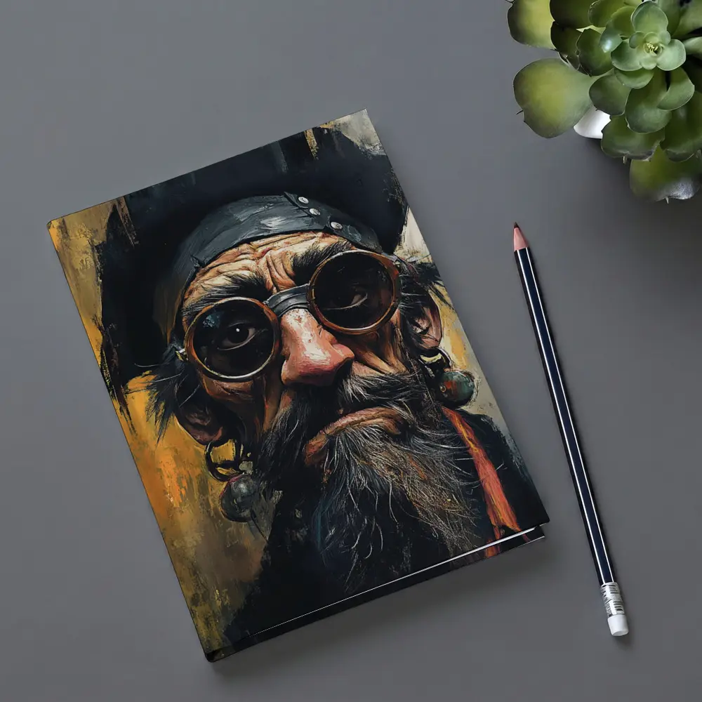 Old Pirate Portrait Oil Painting Golden Background – Notebooks