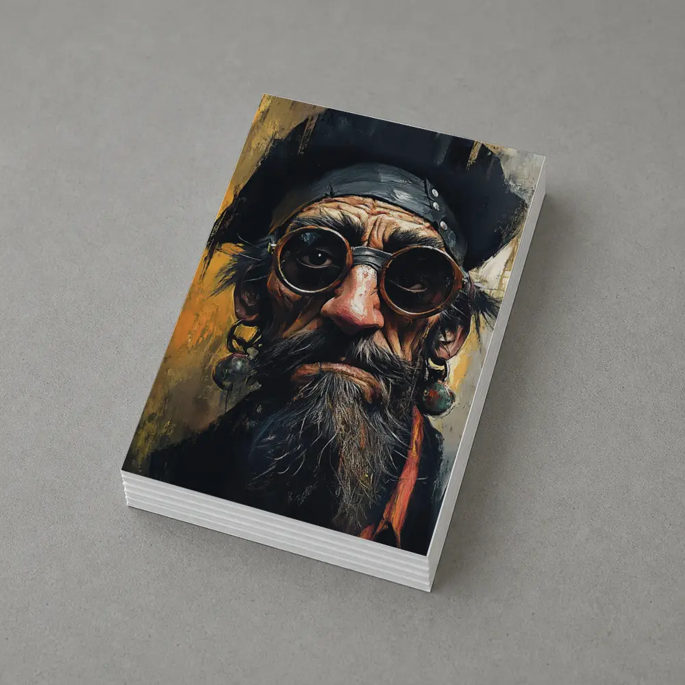 Old Pirate Portrait Oil Painting Golden Background – Postcards