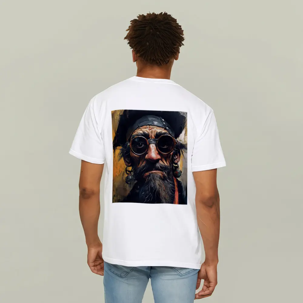 Old Pirate Portrait Oil Painting Golden Background – T-Shirts