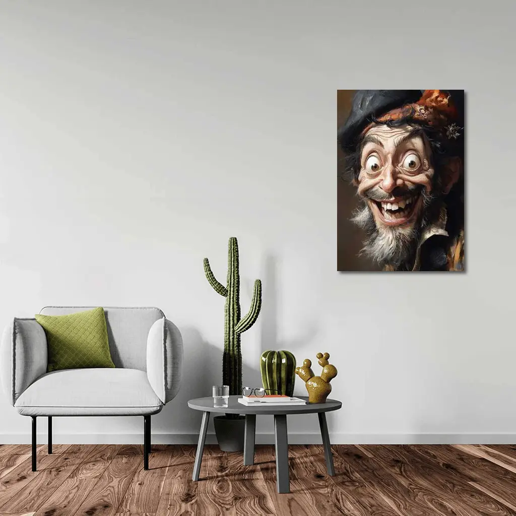 Expressive Old Man Caricature Portrait Painting – Wall Art