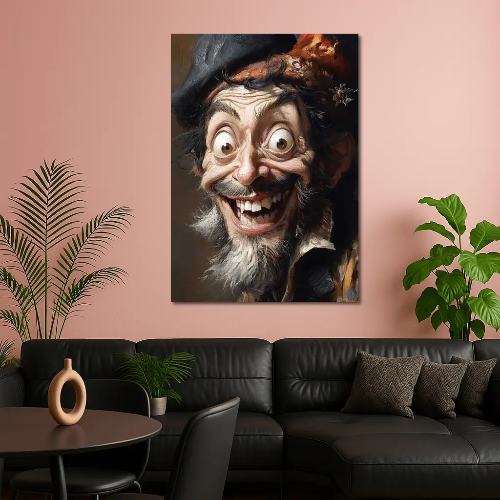 Expressive Old Man Caricature Portrait Painting – Wall Art