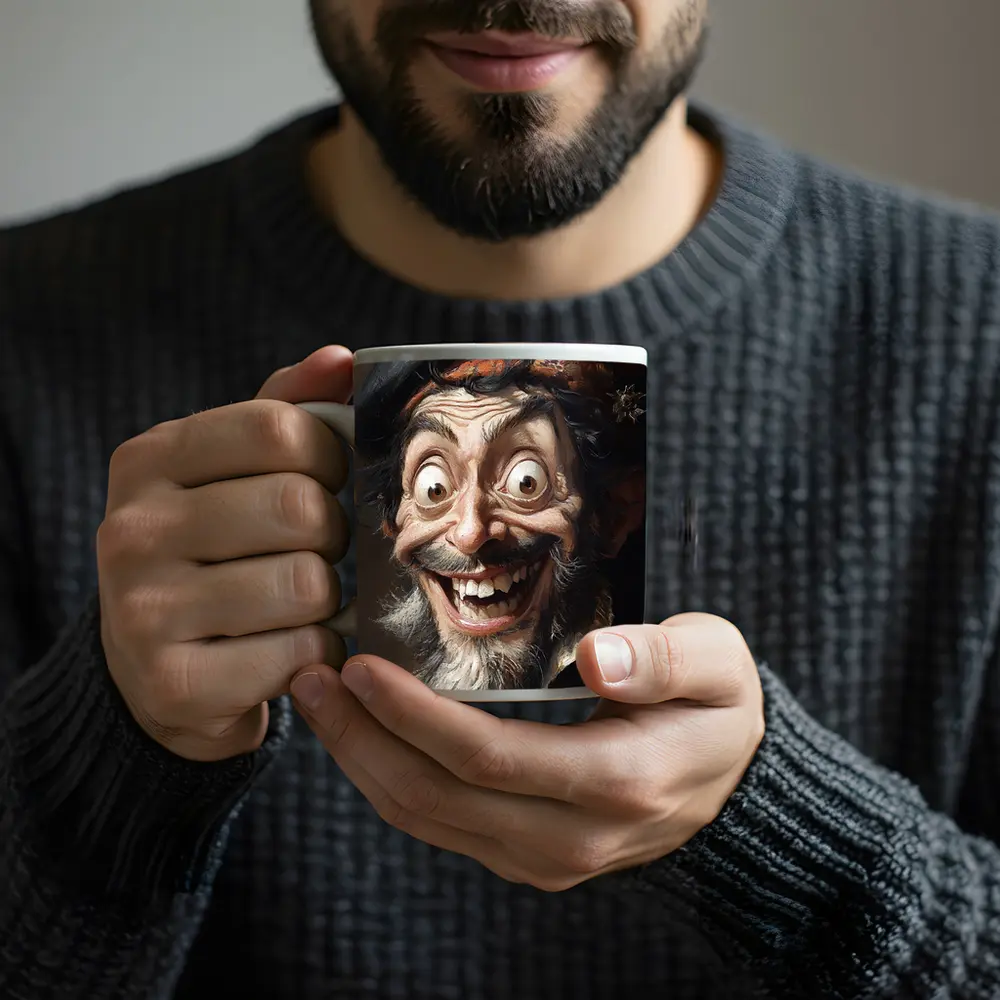 Expressive Old Man Caricature Portrait Painting – Mugs