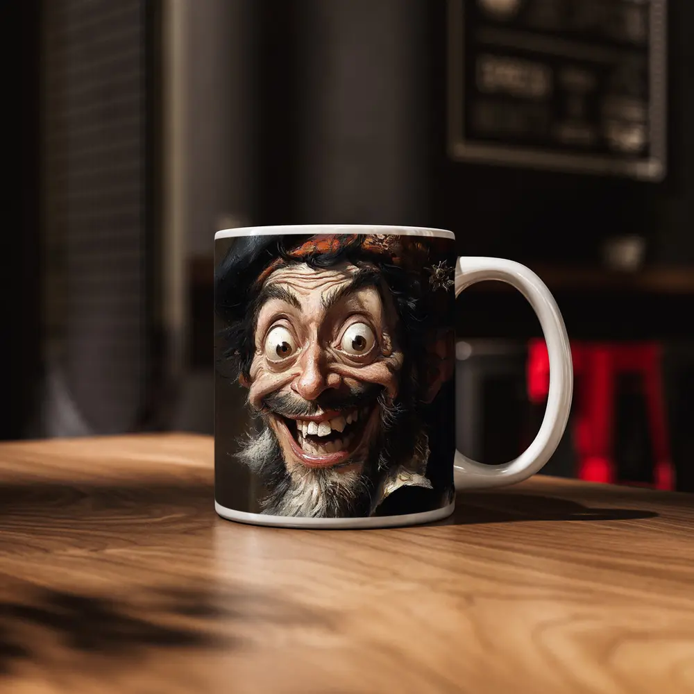 Expressive Old Man Caricature Portrait Painting – Mugs