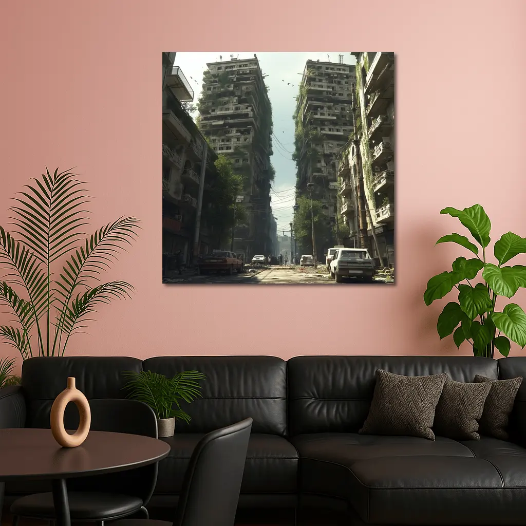 Abandoned City Street Overgrown Buildings Post Apocalyptic – Wall Art