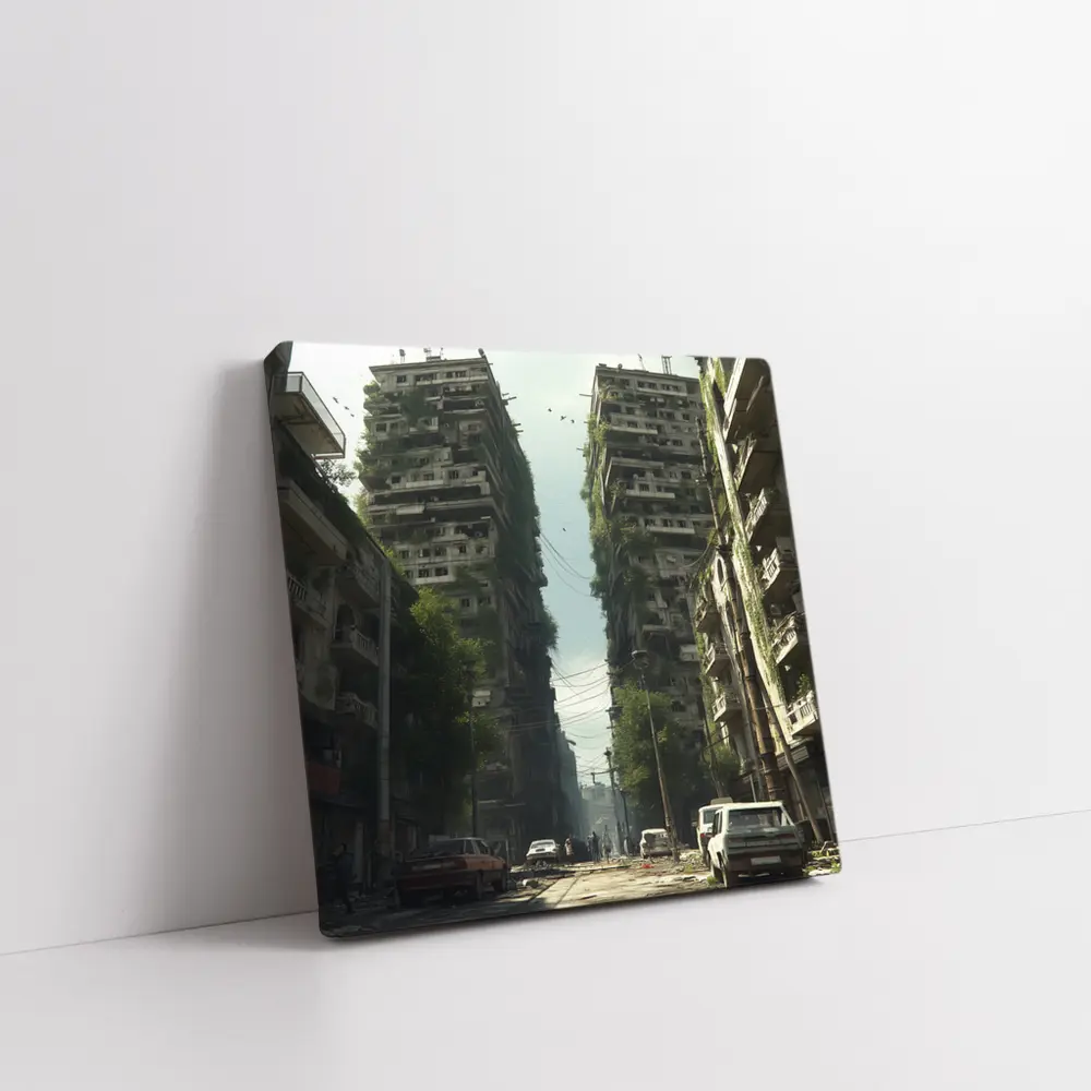 Abandoned City Street Overgrown Buildings Post Apocalyptic – Wall Art