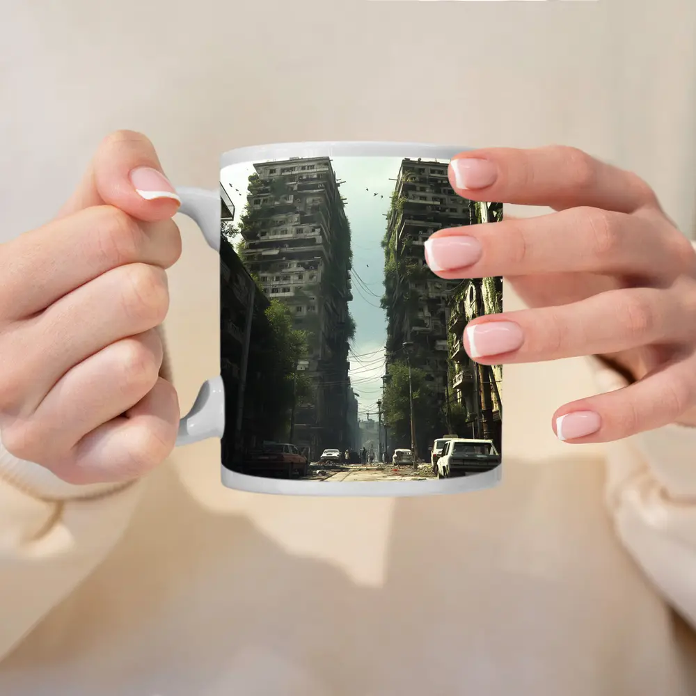 Abandoned City Street Overgrown Buildings Post Apocalyptic – Mugs