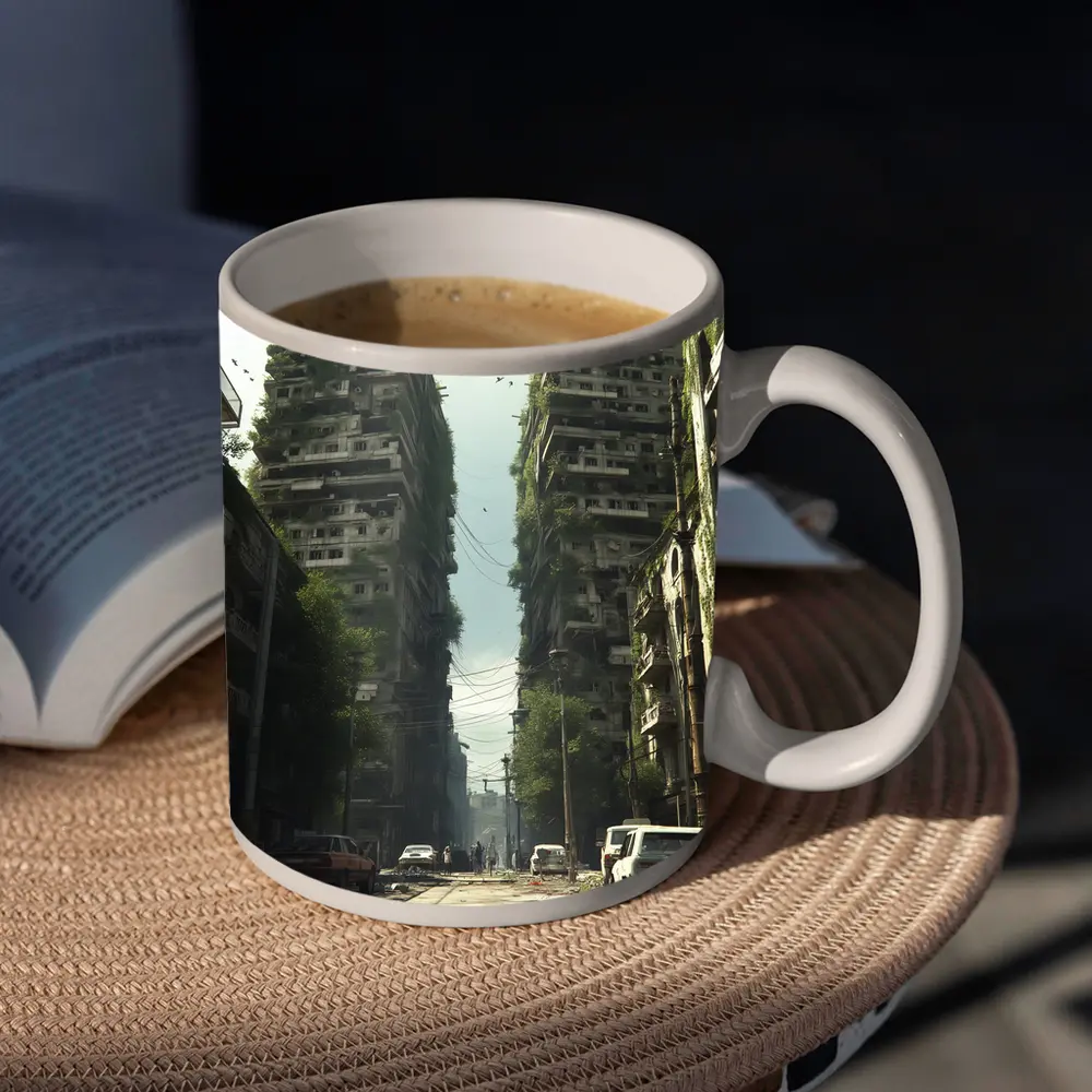 Abandoned City Street Overgrown Buildings Post Apocalyptic – Mugs