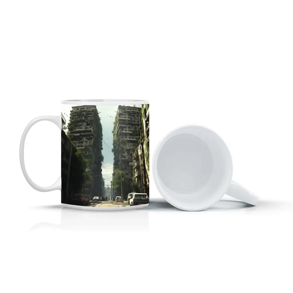 Abandoned City Street Overgrown Buildings Post Apocalyptic – Mugs