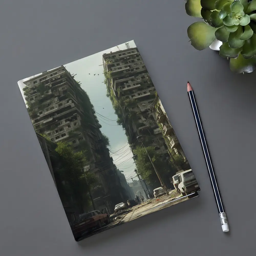 Abandoned City Street Overgrown Buildings Post Apocalyptic – Notebooks