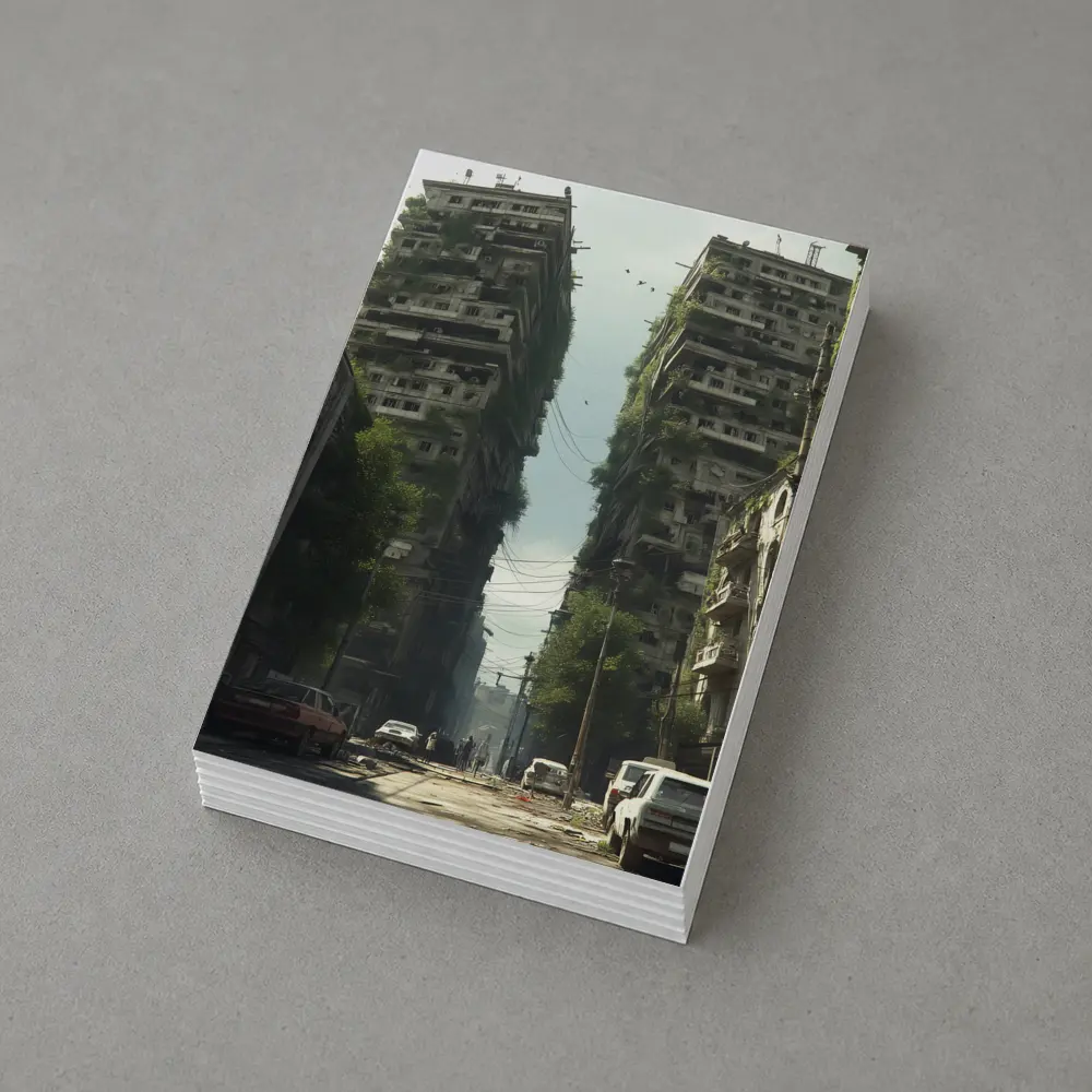 Abandoned City Street Overgrown Buildings Post Apocalyptic – Postcards