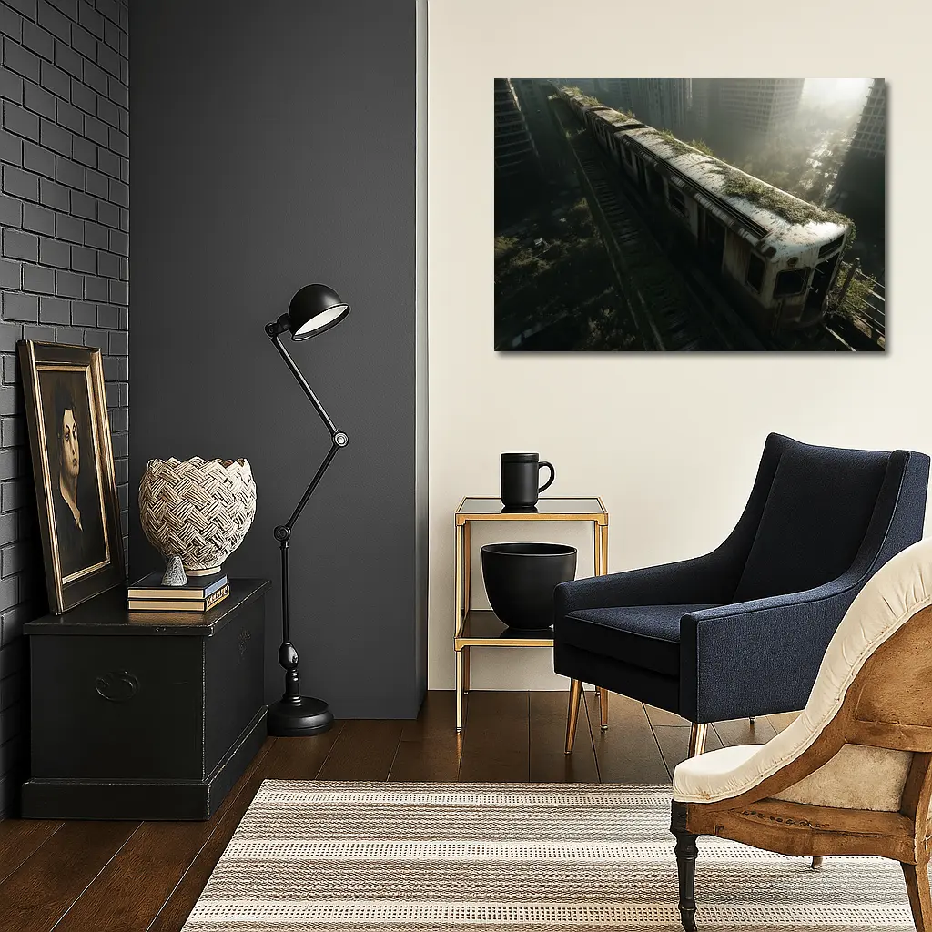 Abandoned Overgrown Train Ruined City Apocalypse – Wall Art