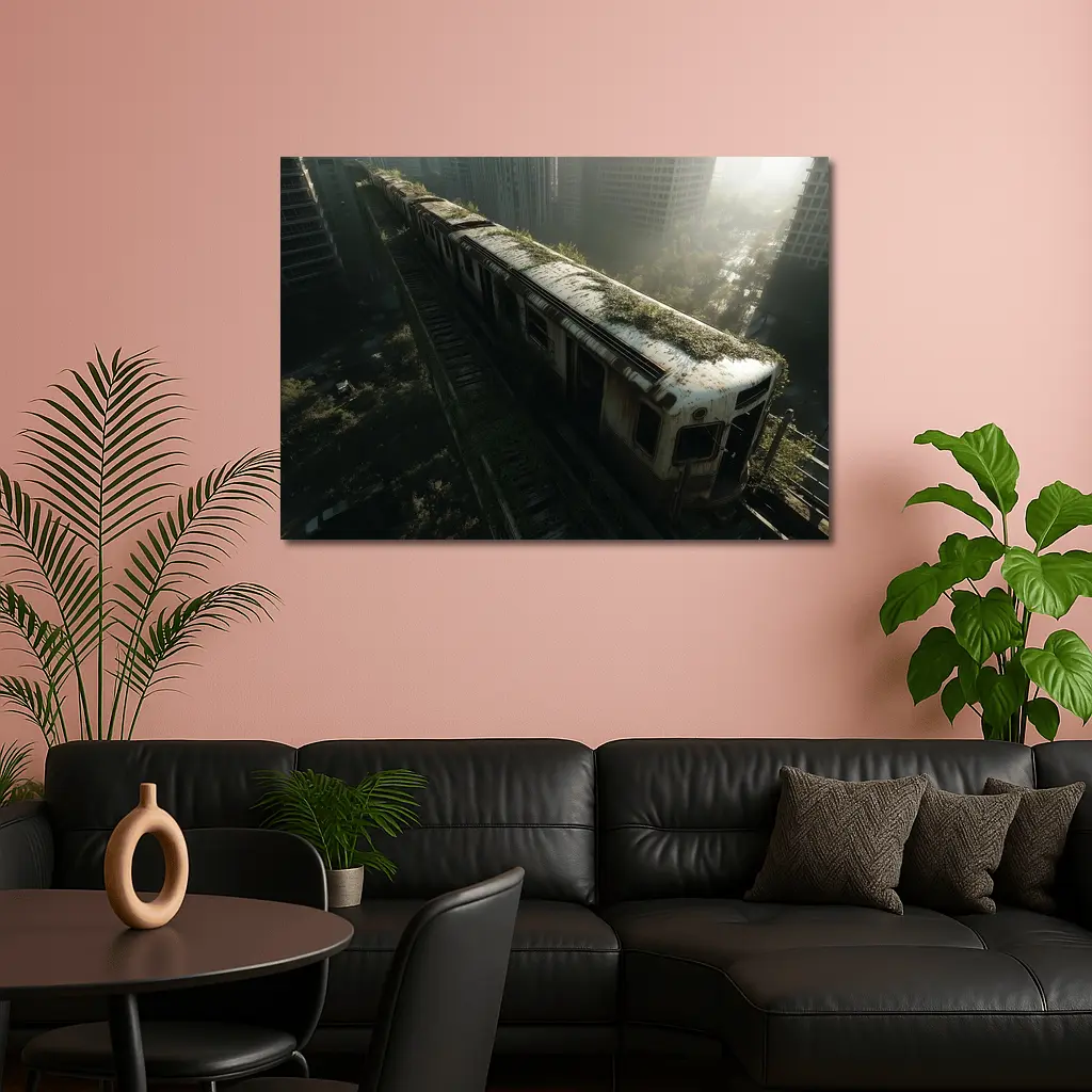 Abandoned Overgrown Train Ruined City Apocalypse – Wall Art