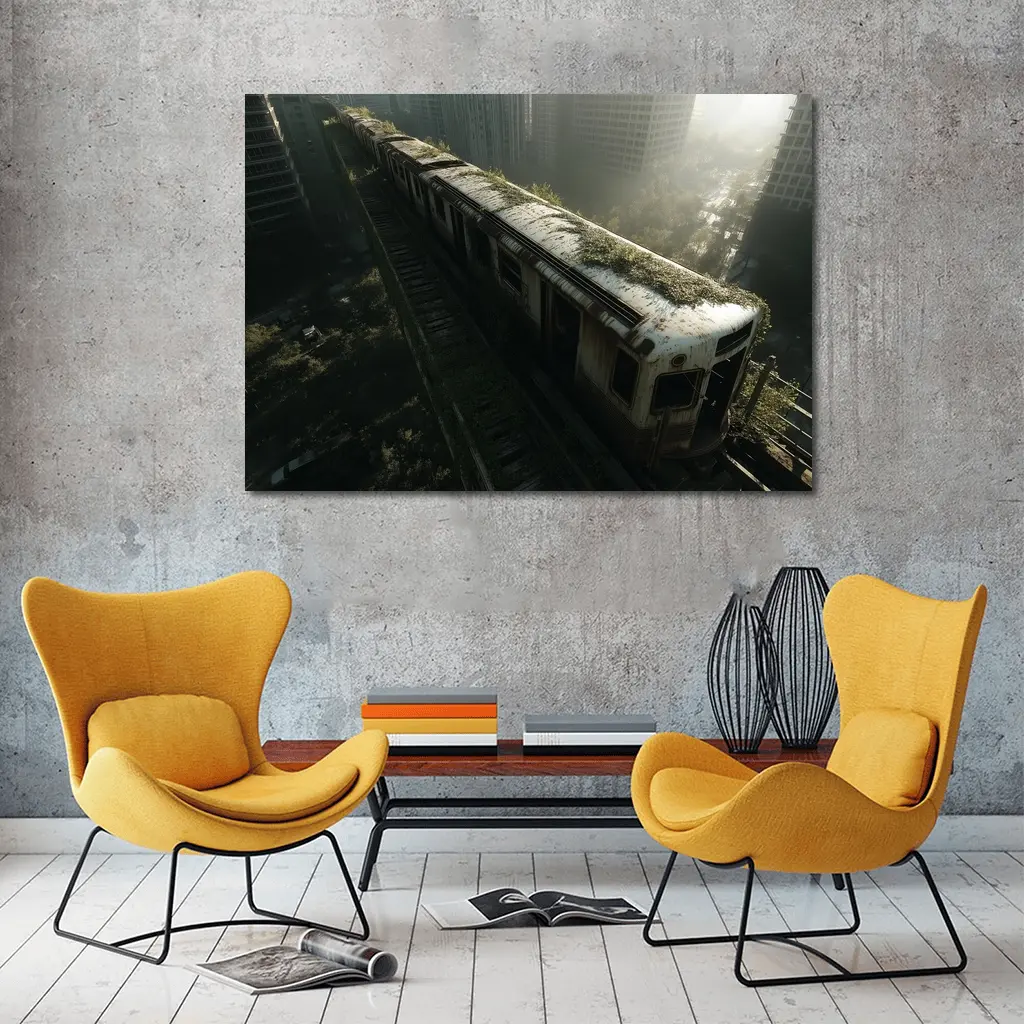 Abandoned Overgrown Train Ruined City Apocalypse – Wall Art