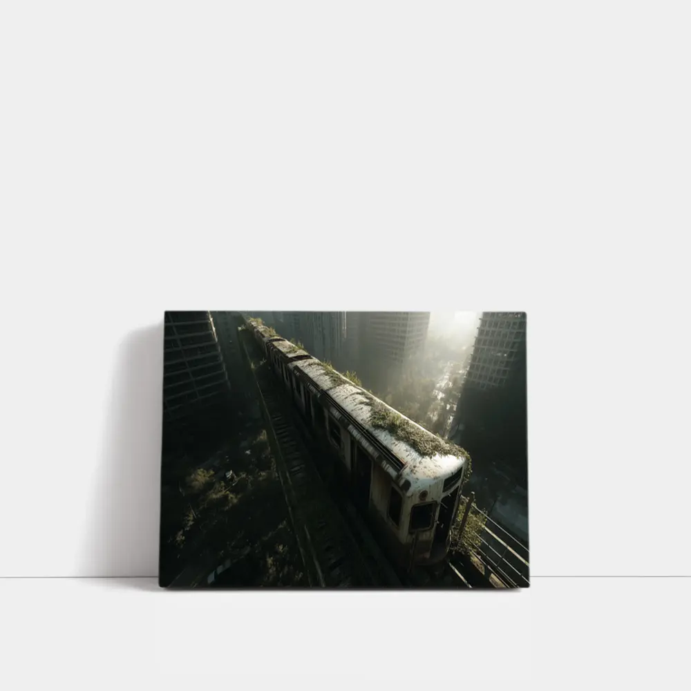 Abandoned Overgrown Train Ruined City Apocalypse – Wall Art