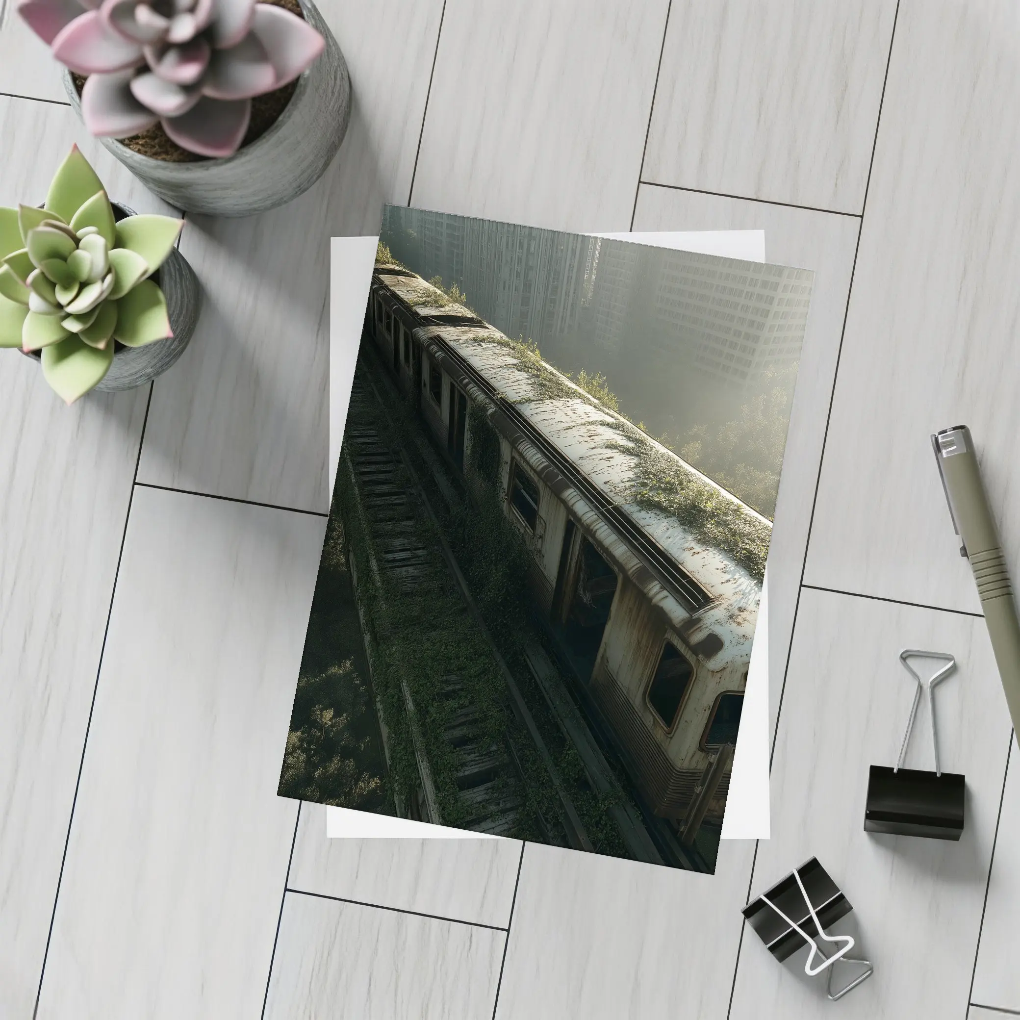 Abandoned Overgrown Train Ruined City Apocalypse – Postcards