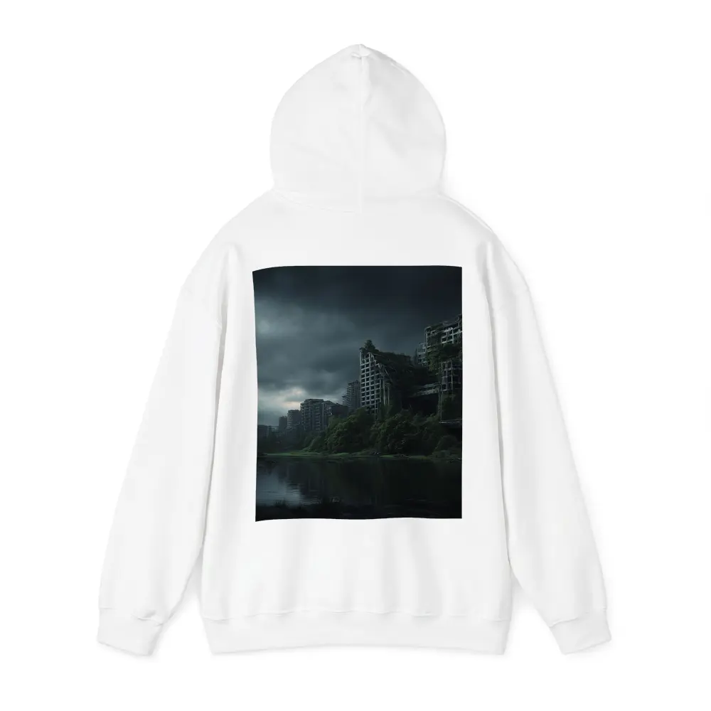 Abandoned City Ruins Overgrown Dark Stormy Sky – Hoodies