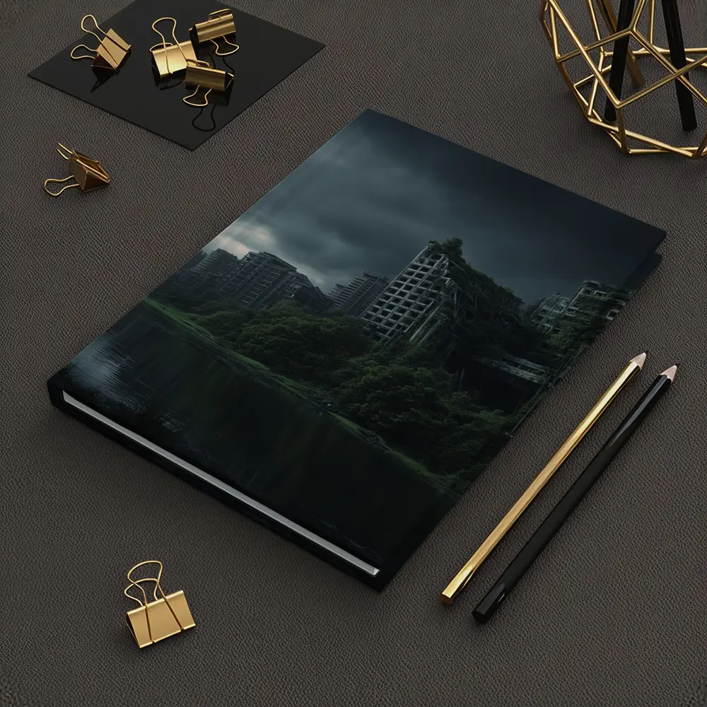 Abandoned City Ruins Overgrown Dark Stormy Sky – Notebooks
