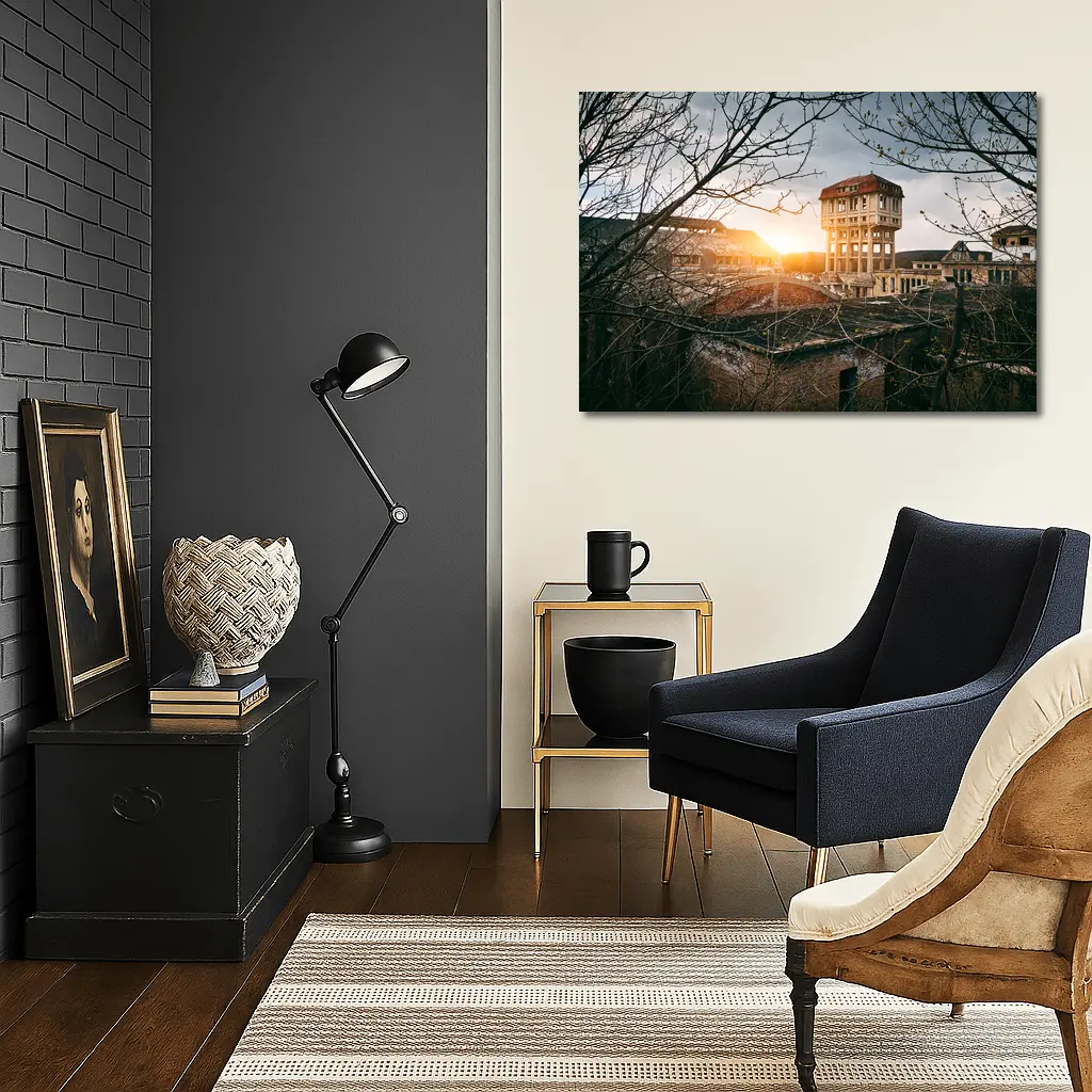 Abandoned Building Ruins At Golden Sunset – Wall Art