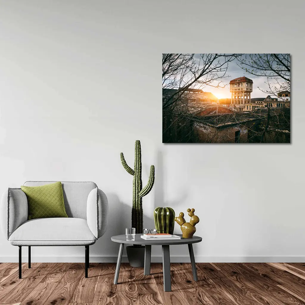 Abandoned Building Ruins At Golden Sunset – Wall Art