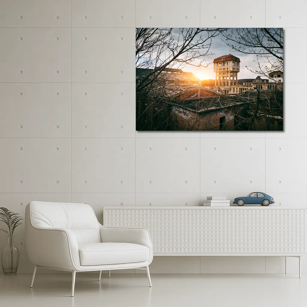 Abandoned Building Ruins At Golden Sunset – Wall Art