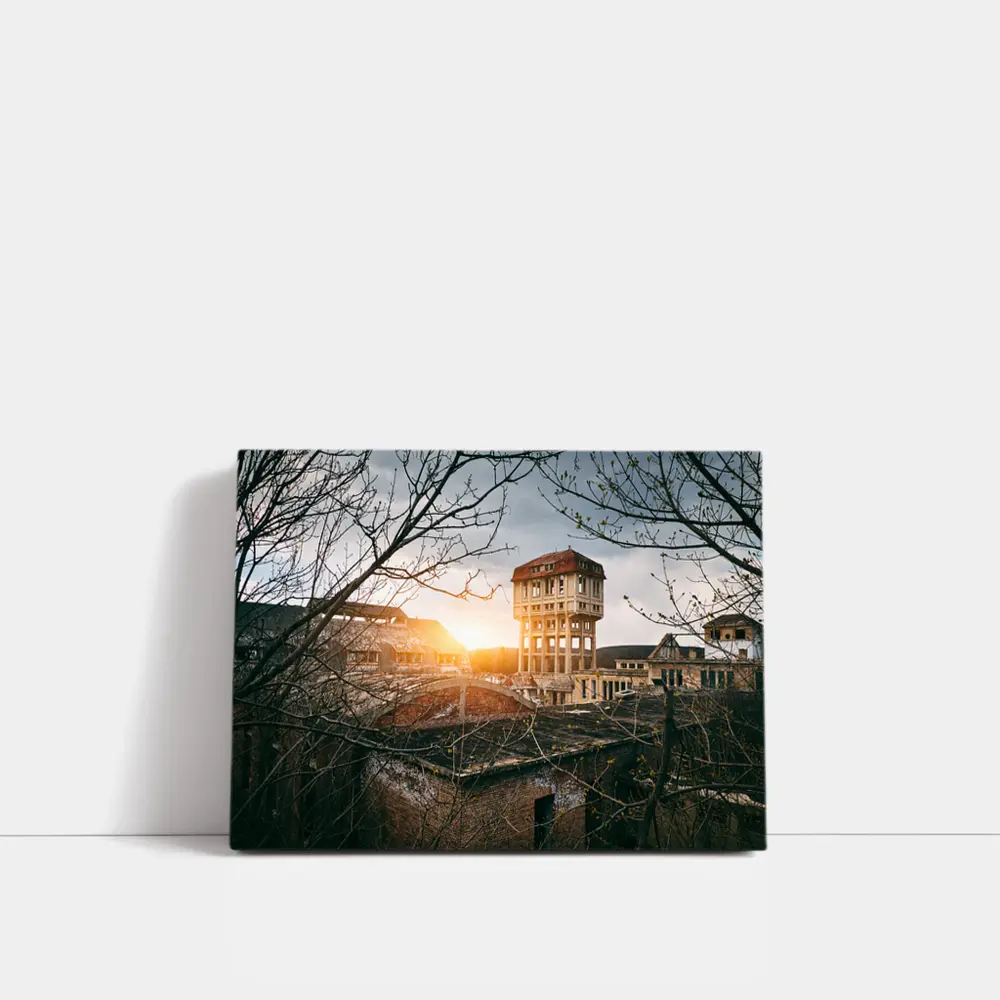 Abandoned Building Ruins At Golden Sunset – Wall Art