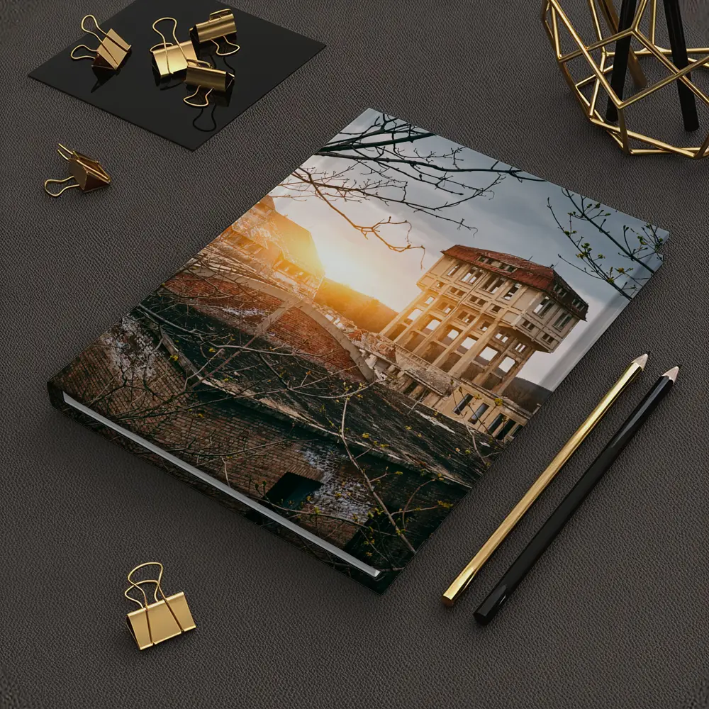 Abandoned Building Ruins At Golden Sunset – Notebooks