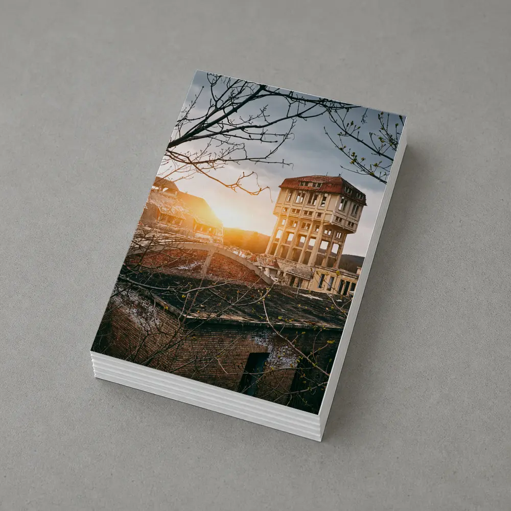 Abandoned Building Ruins At Golden Sunset – Postcards
