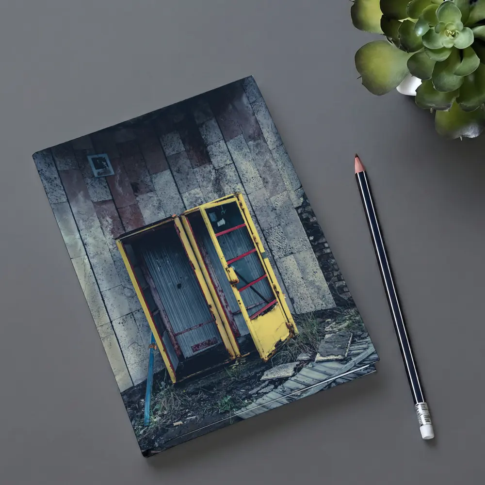 Abandoned Yellow Phone Booth Overgrown Ruins – Notebooks