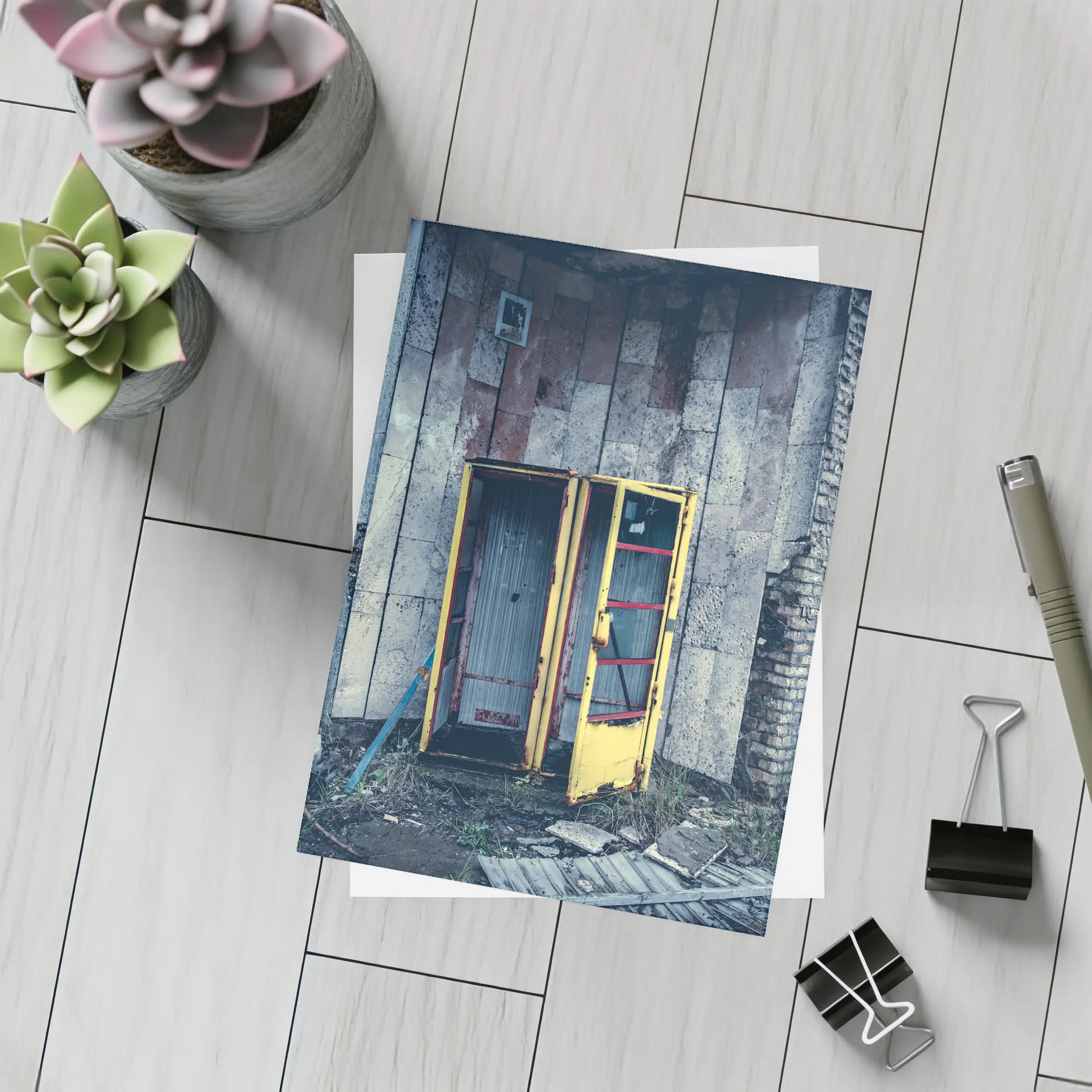 Abandoned Yellow Phone Booth Overgrown Ruins – Postcards