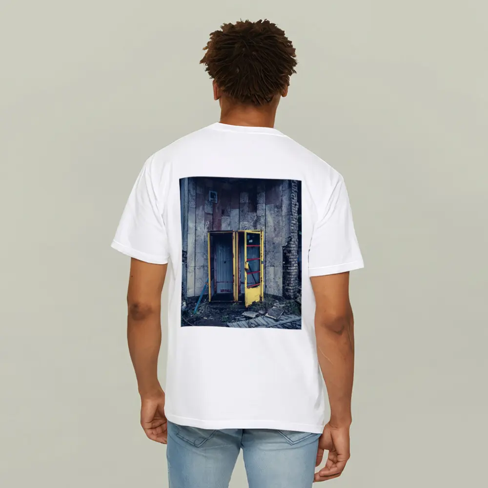 Abandoned Yellow Phone Booth Overgrown Ruins – T-Shirts
