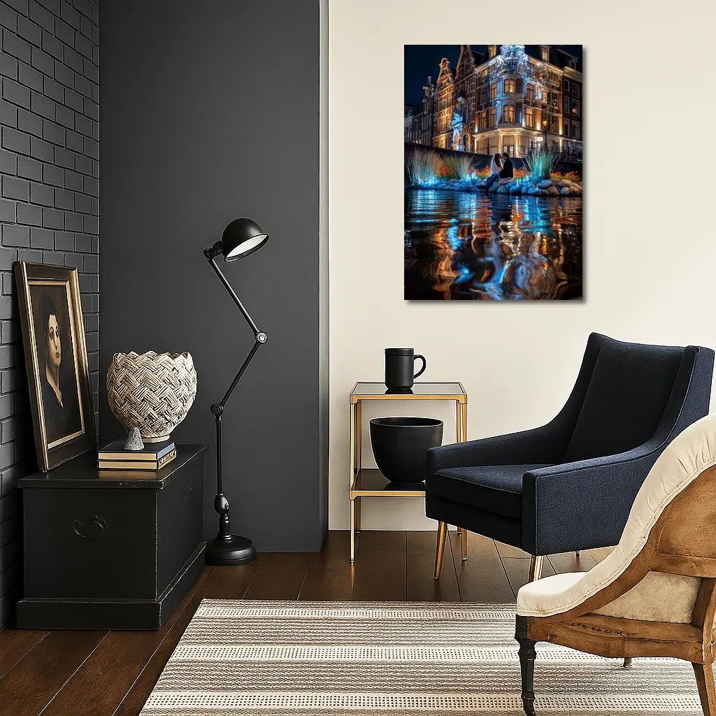 Couple by Amsterdam Canal at Night – Wall Art