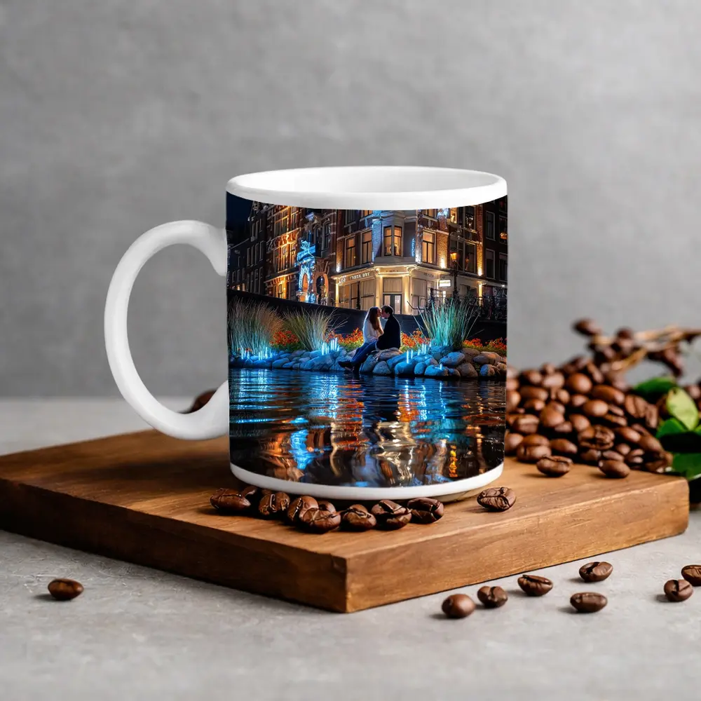 Couple by Amsterdam Canal at Night – Mugs