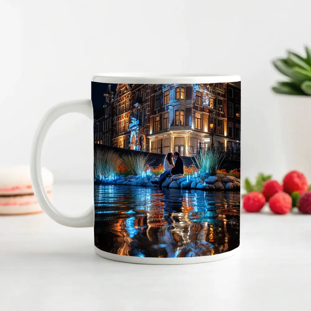 Couple by Amsterdam Canal at Night – Mugs