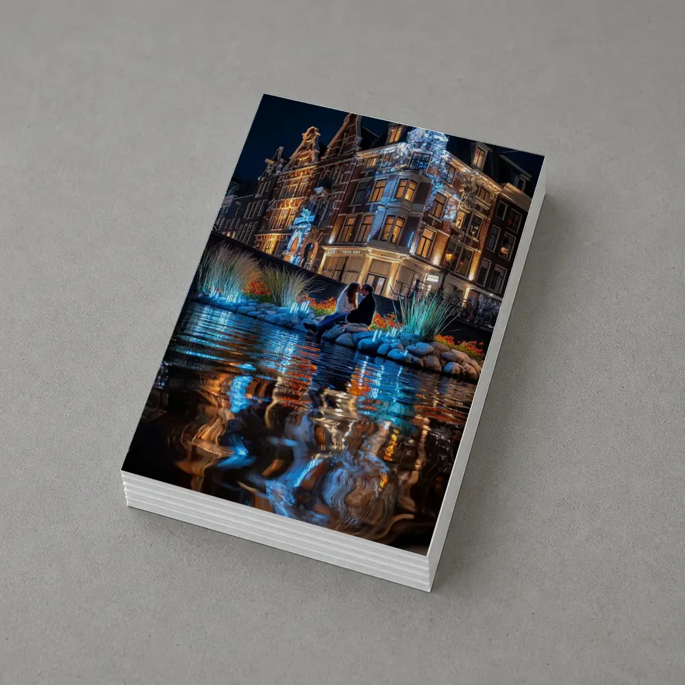 Couple by Amsterdam Canal at Night – Postcards