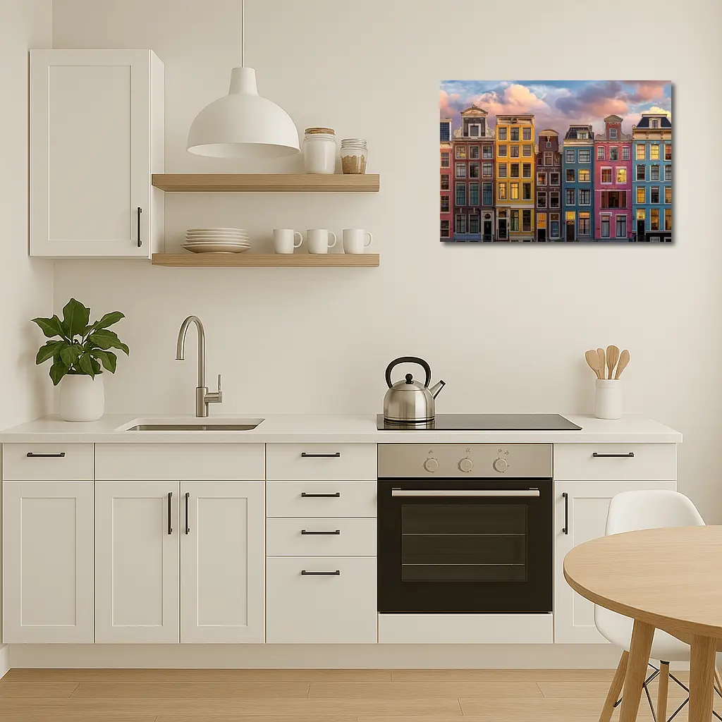 Amsterdam Canal Houses Colorful Sunset Sky – Wall Art