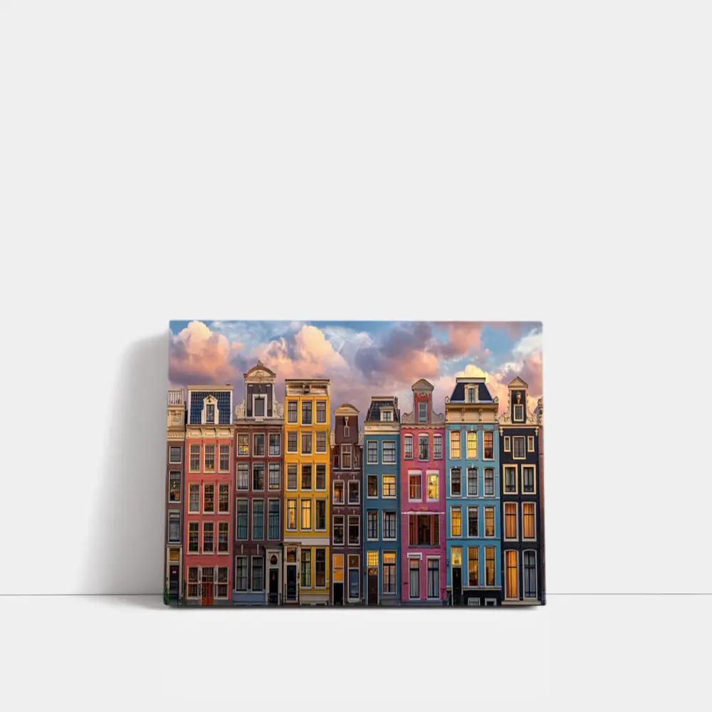 Amsterdam Canal Houses Colorful Sunset Sky – Wall Art