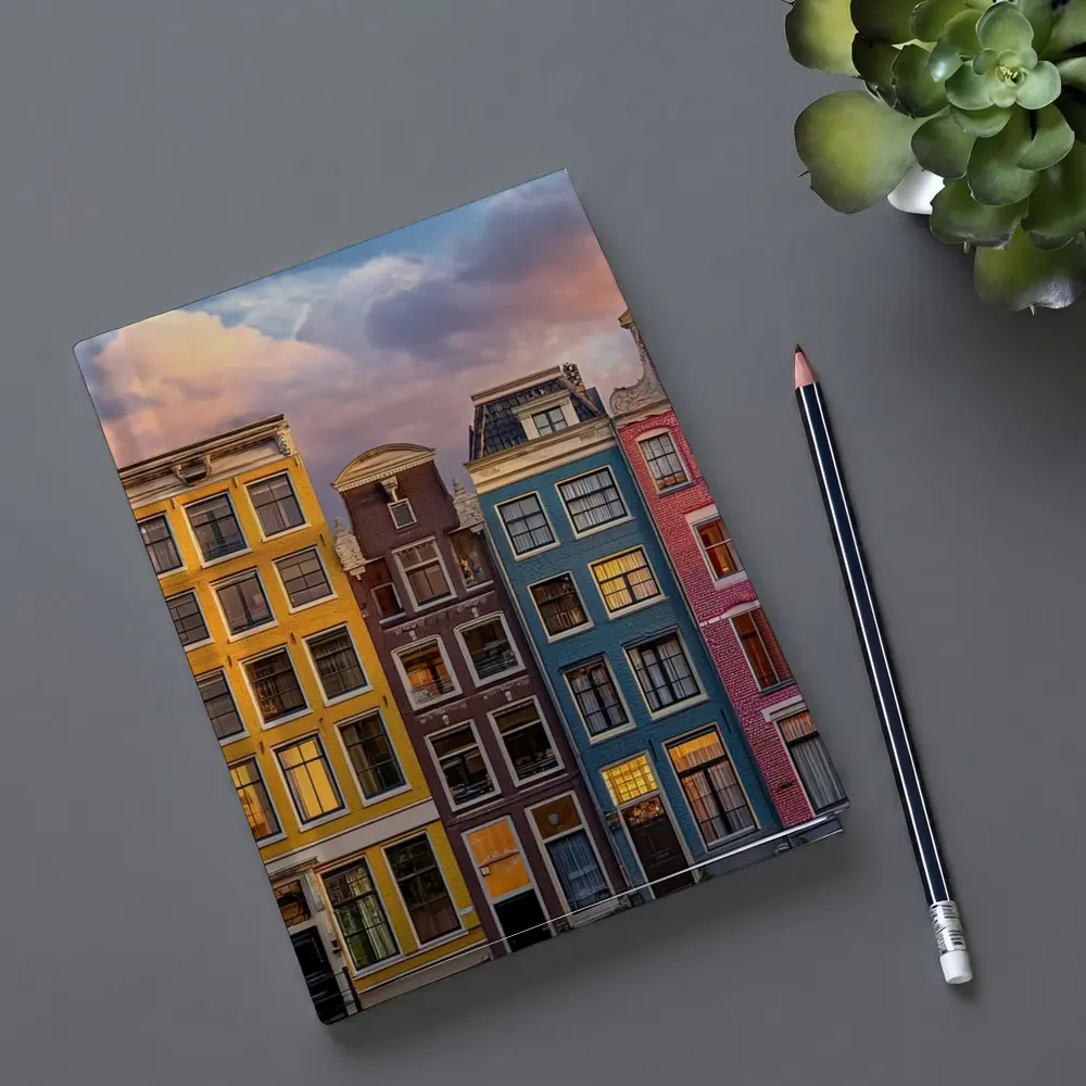 Amsterdam Canal Houses Colorful Sunset Sky – Notebooks