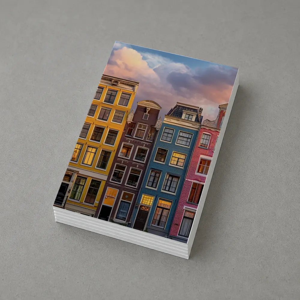 Amsterdam Canal Houses Colorful Sunset Sky – Postcards