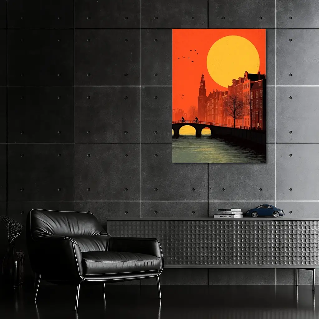 Amsterdam Canal Sunset Retro Minimal Art – Wall Art